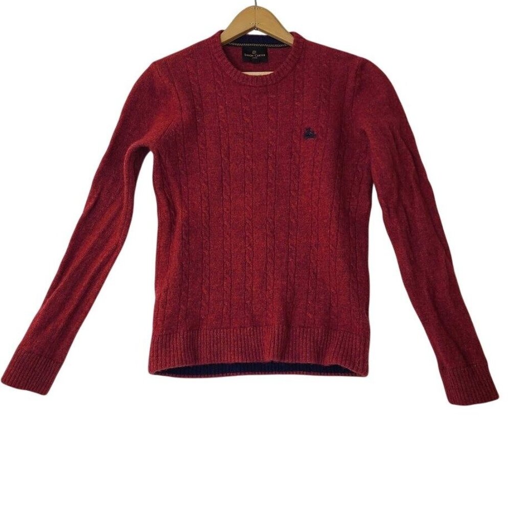 Simon Carter Men's Sweater Red Medium Wool Nylon Cable Knit London